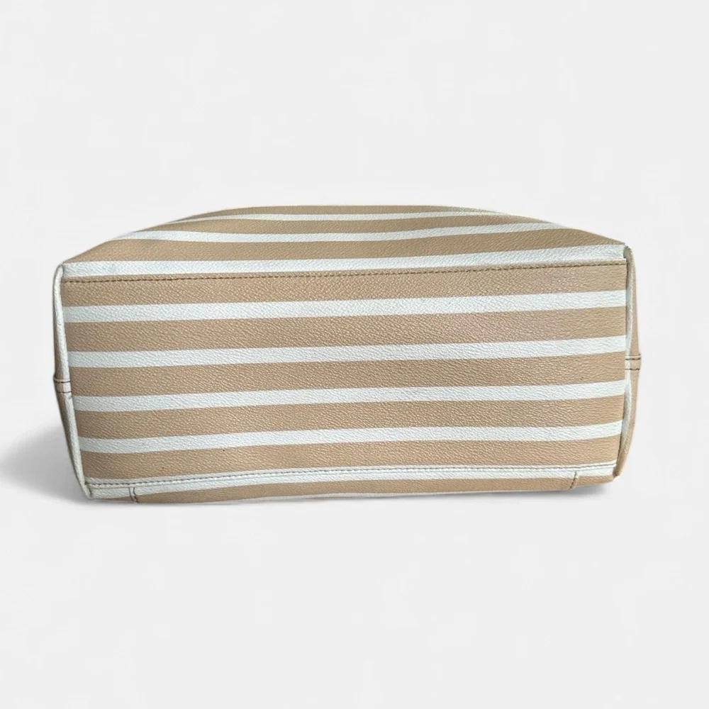 ✨ Kate Spade Striped Leather Tote – Chic Neutrals | EUC Exterior ✨